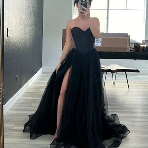 Black Strapless Long Dress: La Femme 32771